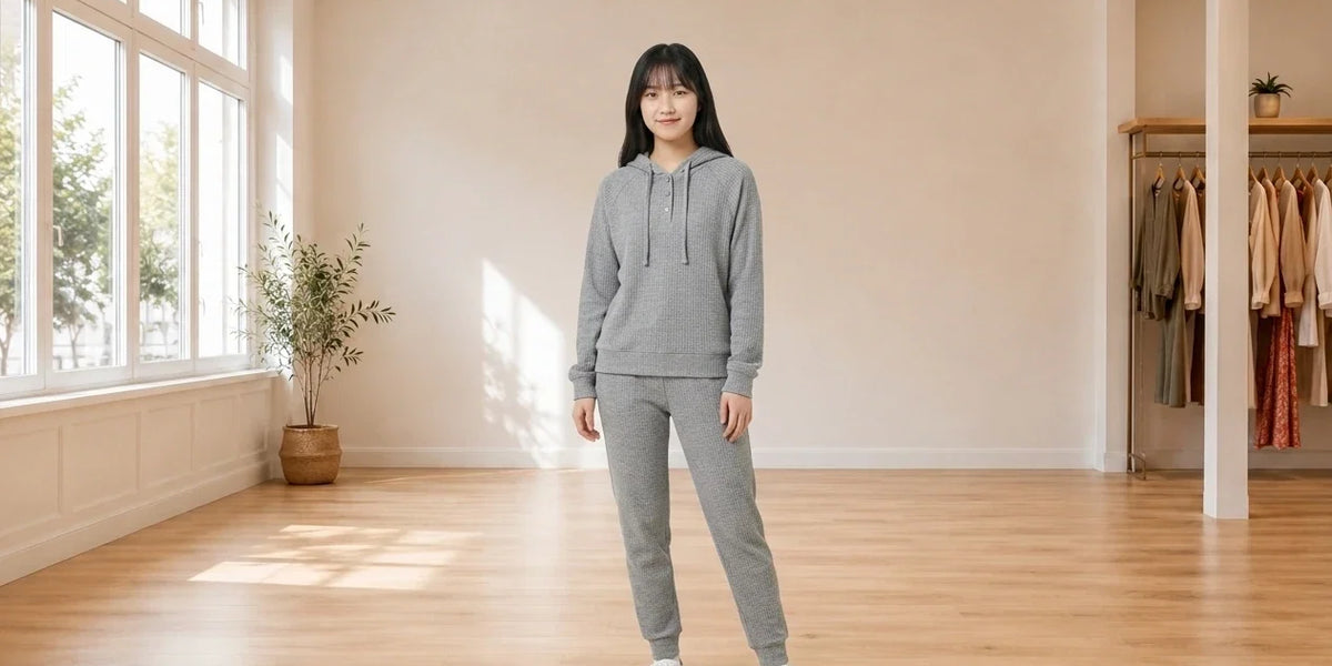 Model wearing Teen Small Loungewear and Pajamas Teen Waffle-Knit Hoodie (Young Women's Fit) in Online Warehouse Sale boutique studio