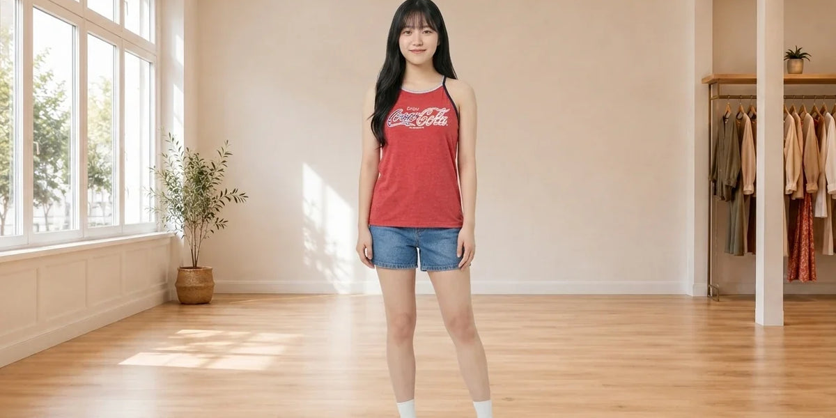 Model wearing Teen Small T-Shirts Teen Coca-Cola Tank Top (Young Women's Fit) in Online Warehouse Sale boutique studio