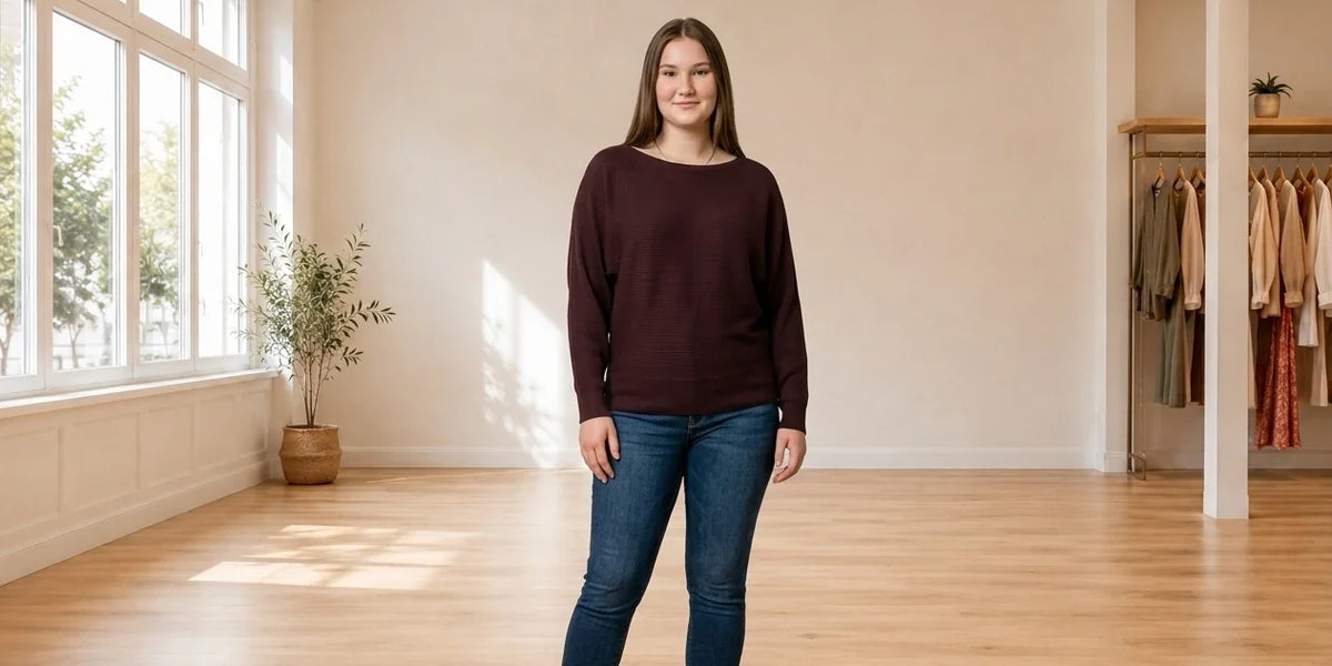 Model wearing Teen X-Large Cardigans Teen Dolman-Sleeve Sweater (Young Women's Fit) in Online Warehouse Sale boutique studio