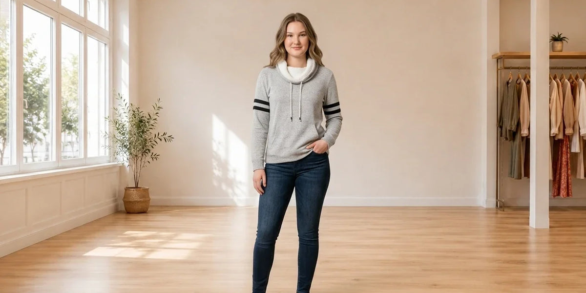 Model wearing Teen X-Large Hoodies and Sweatshirts (Young Women's) Teen Fleece-Lined Sweatshirt in Online Warehouse Sale boutique studio