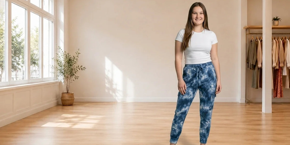 Model wearing Teen X-Large Pants Teen Tie-Dyed Joggers (Young Women's Fit) in Online Warehouse Sale boutique studio