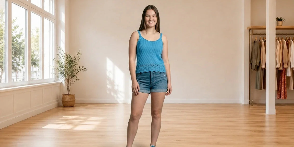 Model wearing Teen X-Large T-Shirts Teen Pointelle-Knit Tank Top (Young Women's Fit) in Online Warehouse Sale boutique studio