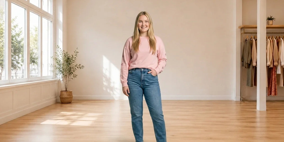 Model wearing Teen XX-Large Hoodies and Sweatshirts (Young Women's) Teen Embellished Sweatshirt in Online Warehouse Sale boutique studio