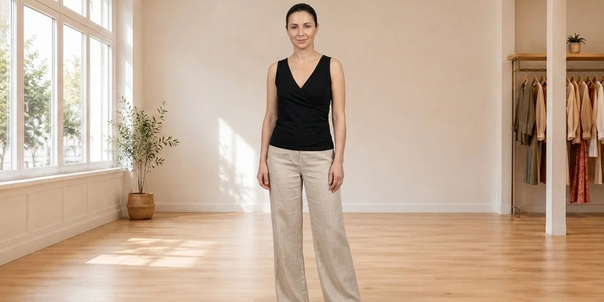 Model wearing Women's Medium Clothing Women's Cotton Surplice Tank Top in Online Warehouse Sale boutique studio