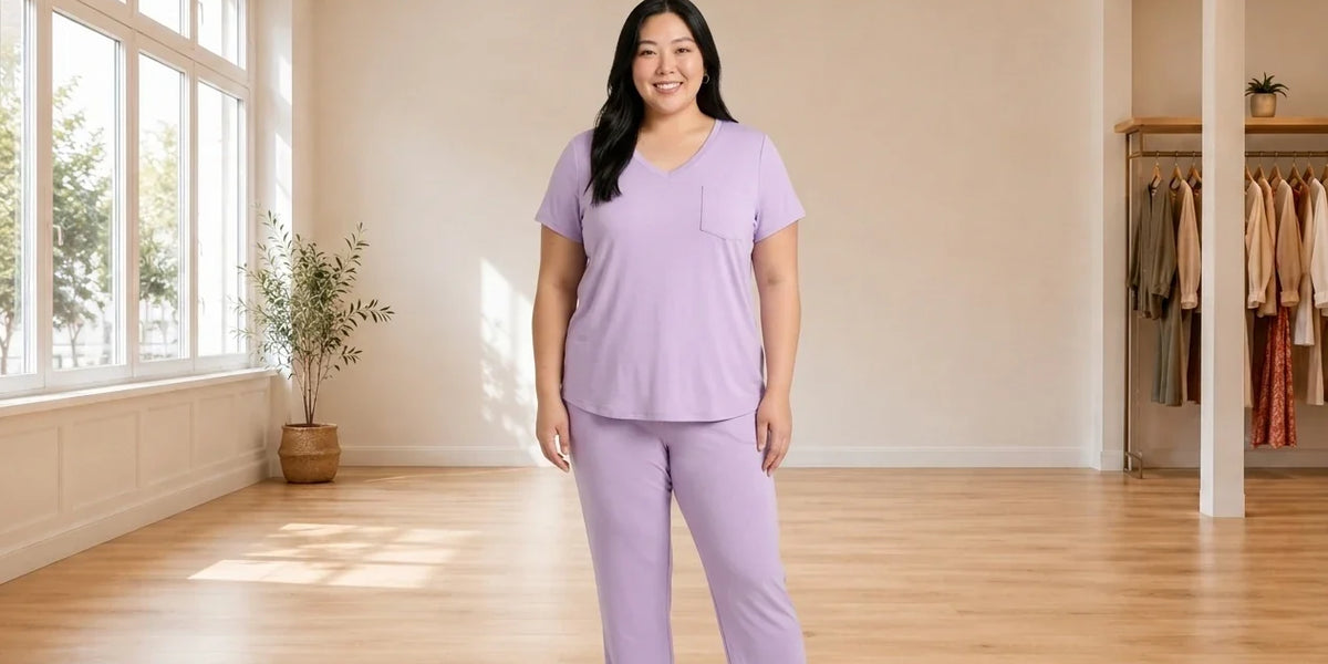 Model wearing Women's Plus 3X Loungewear and Pajamas Women's Plus V-Neckline Pajama Top in Online Warehouse Sale boutique studio