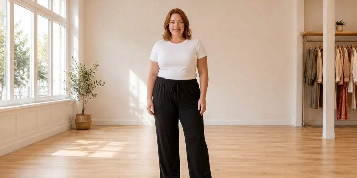 Model wearing Women's Plus 4X Loungewear and Pajamas Women's Plus Modern Lounge Pull-On Pants in Online Warehouse Sale boutique studio
