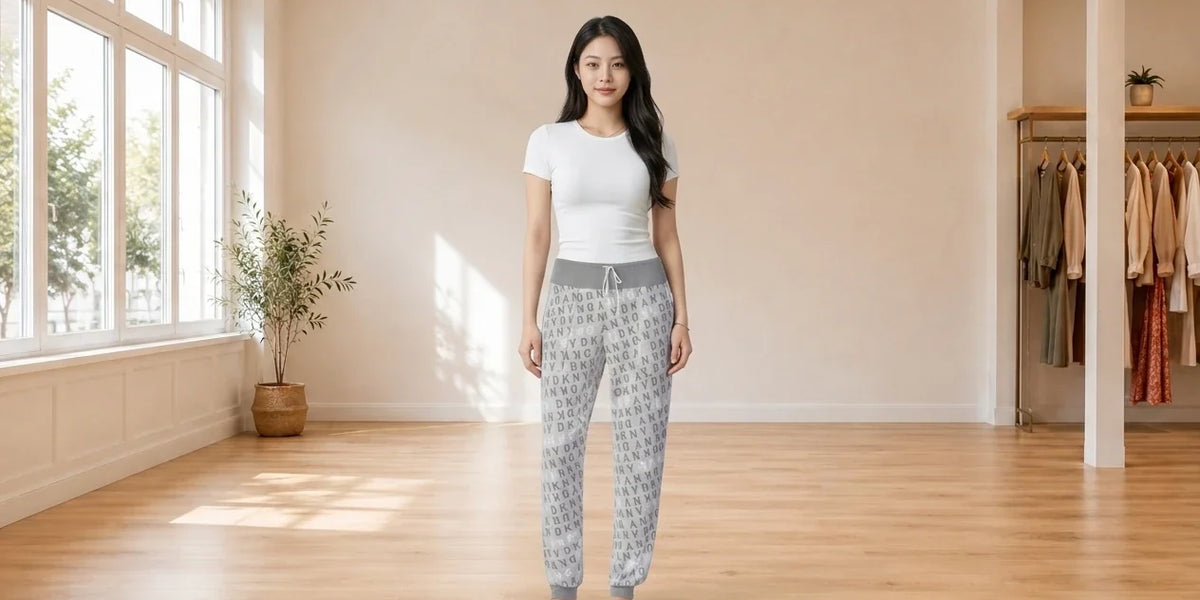 Model wearing Women's Small Loungewear and Pajamas Women's Logo Knit Jogger Pajama Pants in Online Warehouse Sale boutique studio