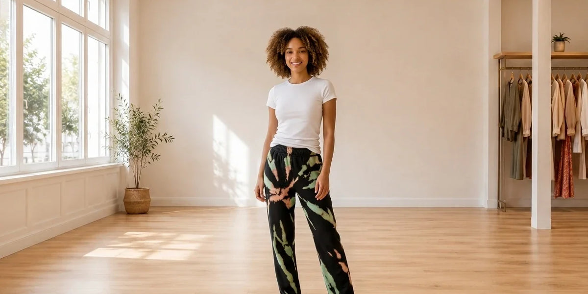 Model wearing Women's X-Large Pants Women's Tie-Dye Sweatpants in Online Warehouse Sale boutique studio