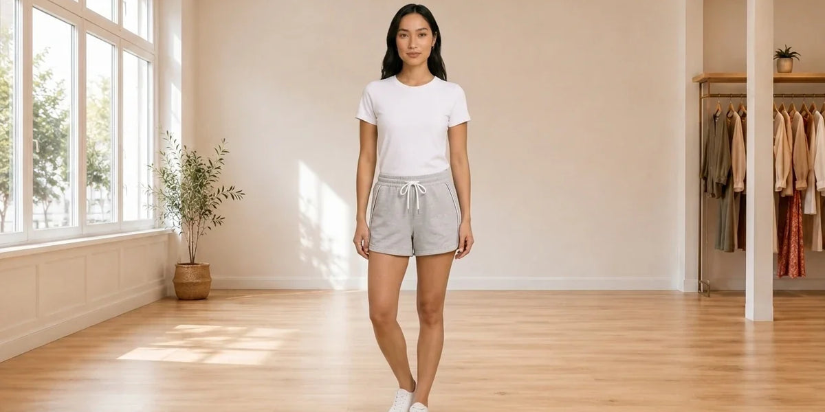 Model wearing Women's X-Large Shorts Women's Track Shorts in Online Warehouse Sale boutique studio