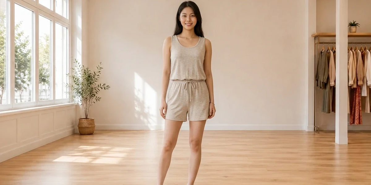 Model wearing Women's X-Small Jumpsuits and Rompers Women's The NW Sleeveless Romper in Online Warehouse Sale boutique studio