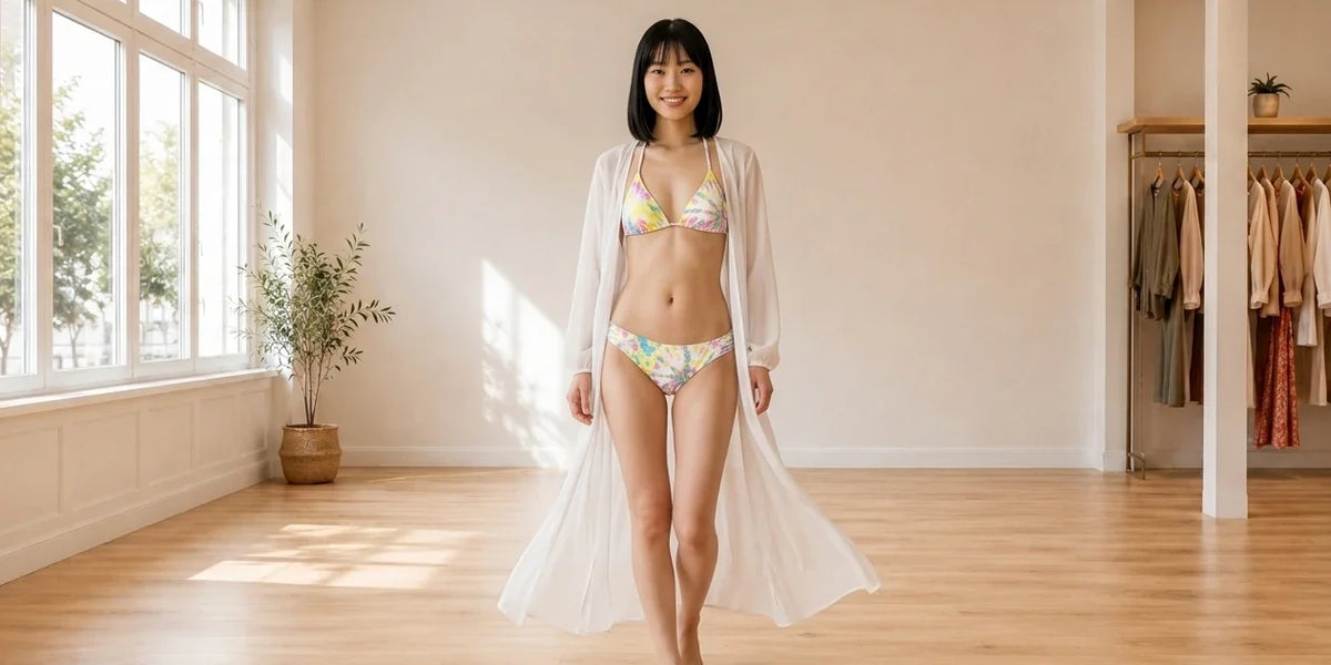 Model wearing Women's X-Small Swimwear Women's Tie-Dyed Side-Shirred Hipster Bikini Bottoms in Online Warehouse Sale boutique studio