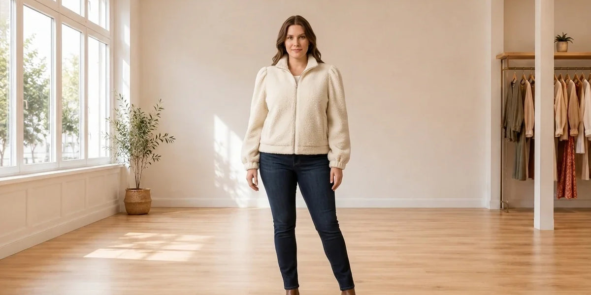 Model wearing Women's XX-Large Coats, Jackets and Blazers Women's Puff-Sleeve Jacket in Online Warehouse Sale boutique studio