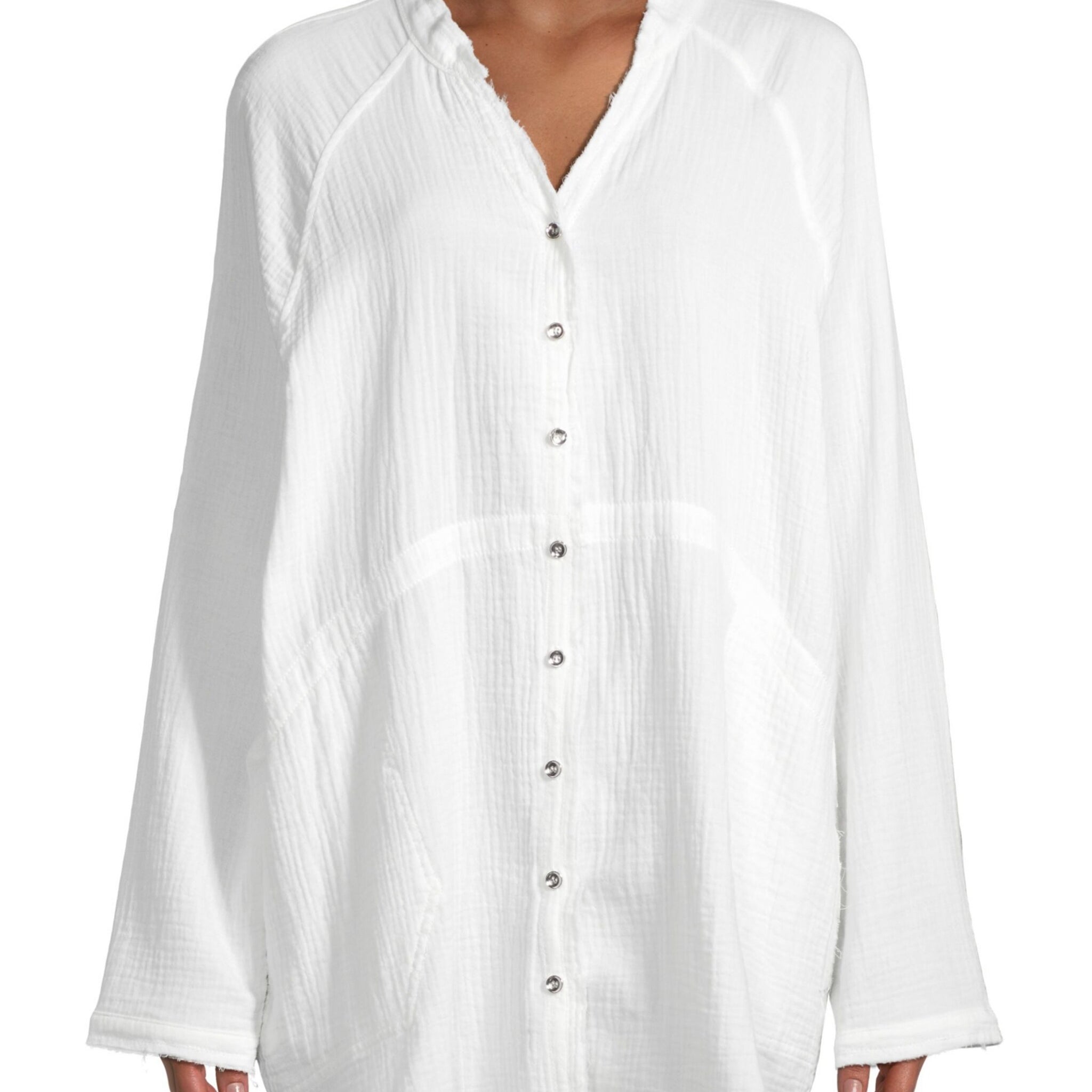 Saks Fifth Avenue Women Cotton Button Down Top Cloud White