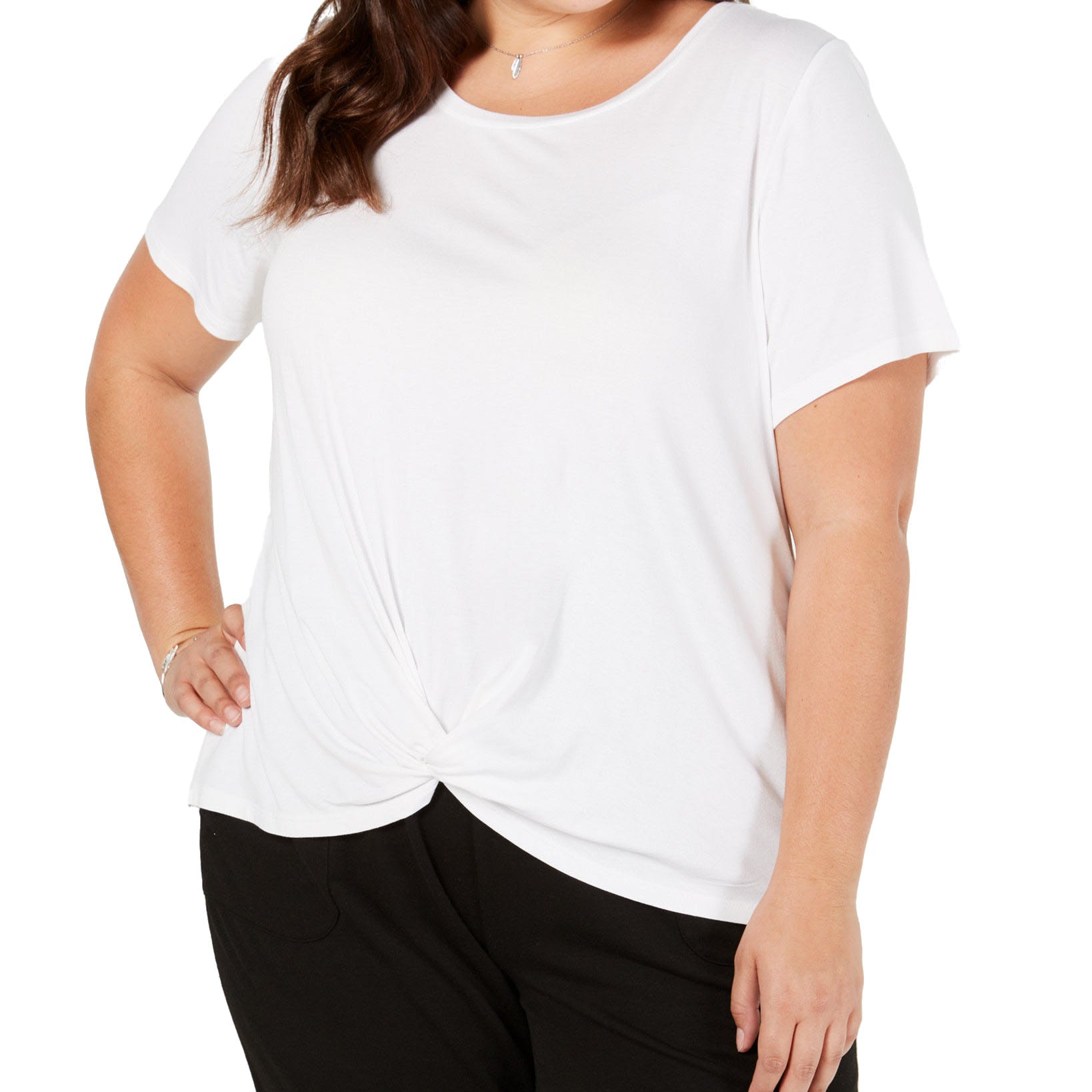 Style & Co Women Plus Twist Hem T Shirt Bright White