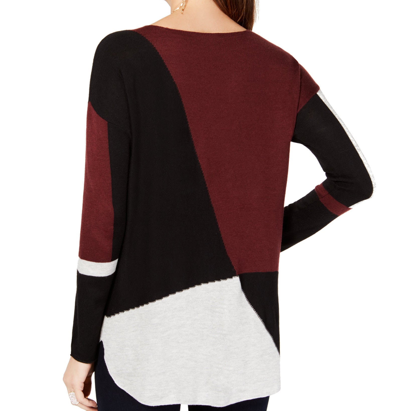 INC International Concepts Women Colorblocked Shirttail Sweater