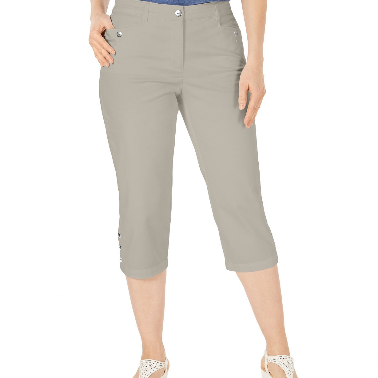 Karen Scott Women Button Hem Capri Pants Stonewall