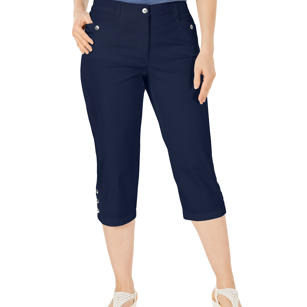 Karen Scott Women Button Hem Capri Pants Intrepid Blue