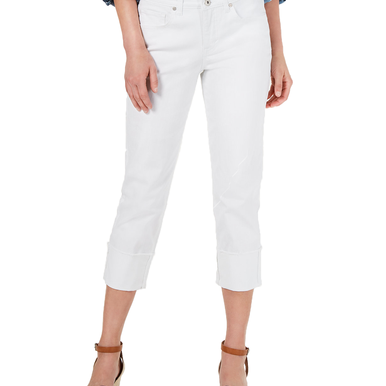 Style & Co Women High Cuffed Capri Jeans Bright White