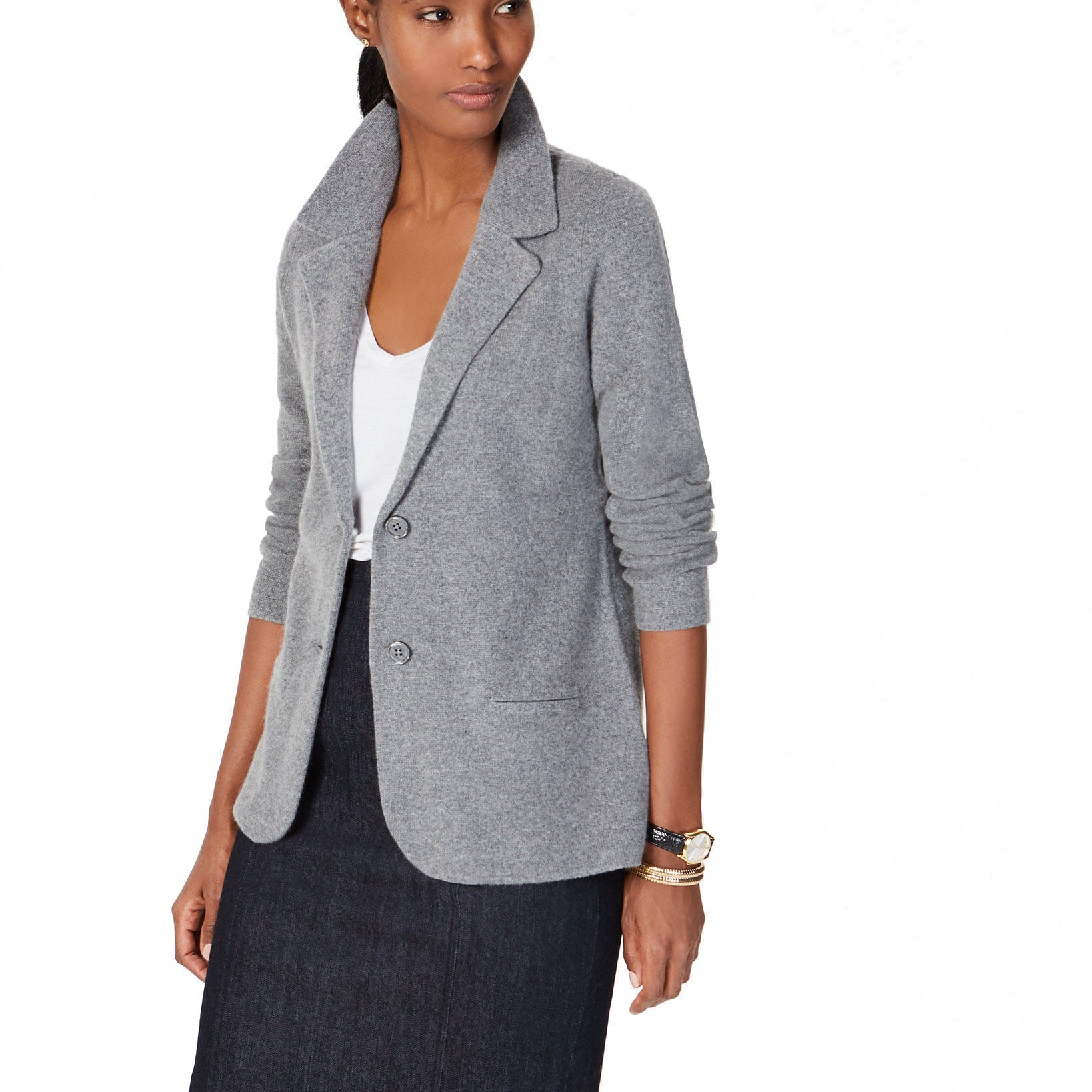 Charter Club Women Pure Cashmere Blazer Mid Grey Heather