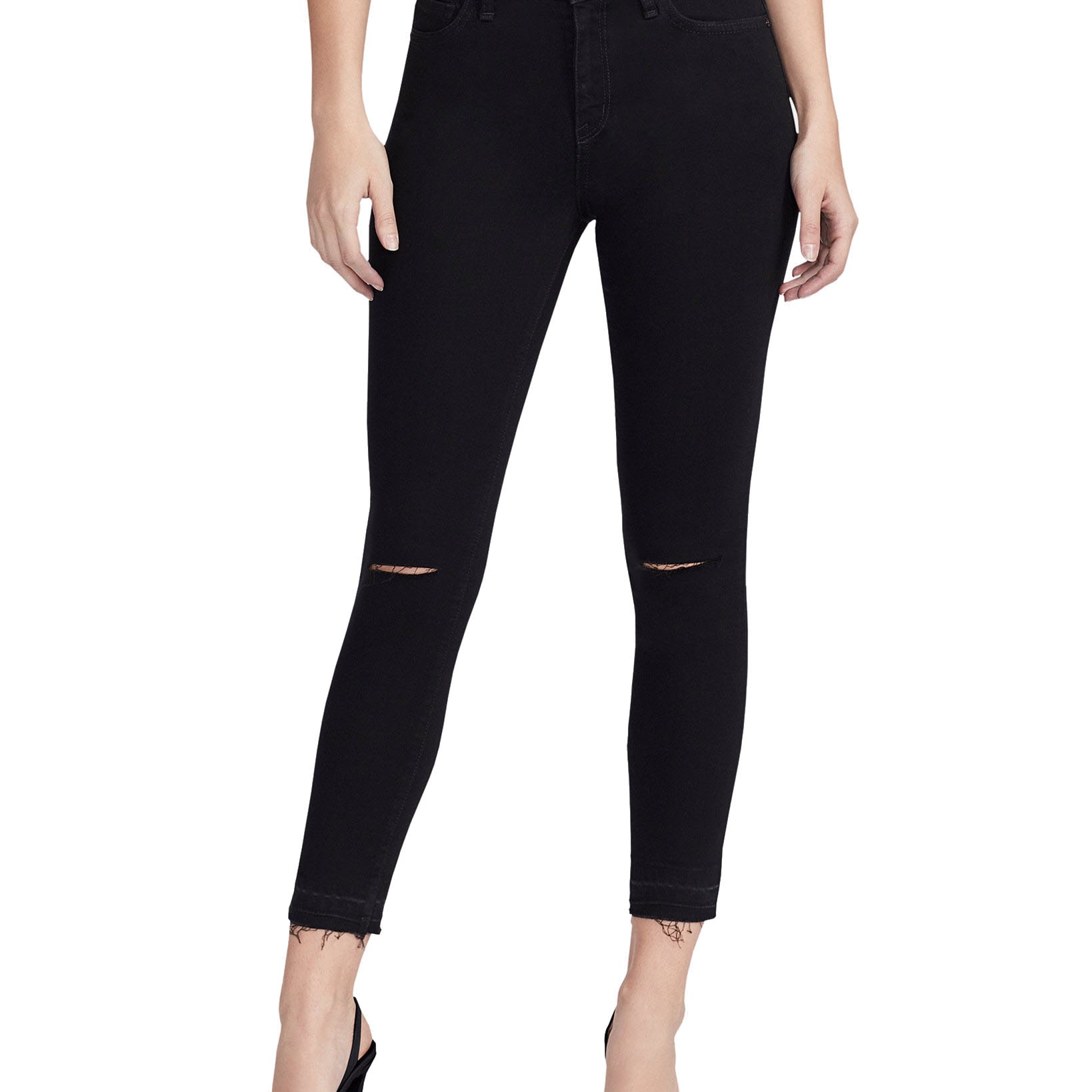 WILLIAM RAST Women High Rise Sculpted Ripped Skinny Ankle Jeans Black