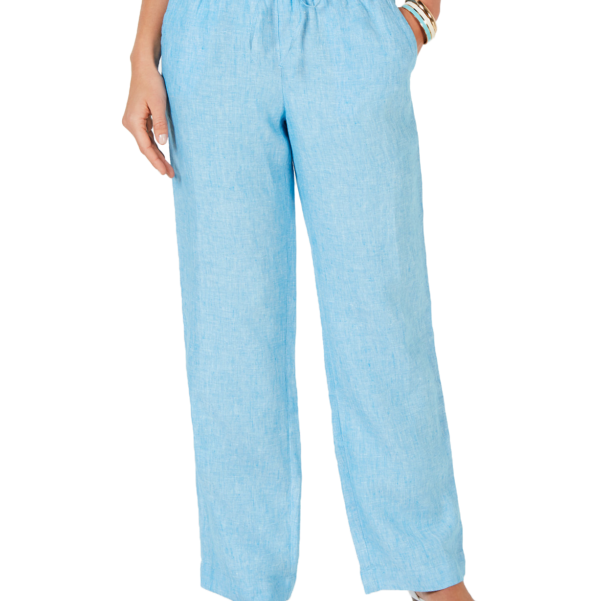 Charter Club Women Linen Drawstring Waist Pants Azre Sky