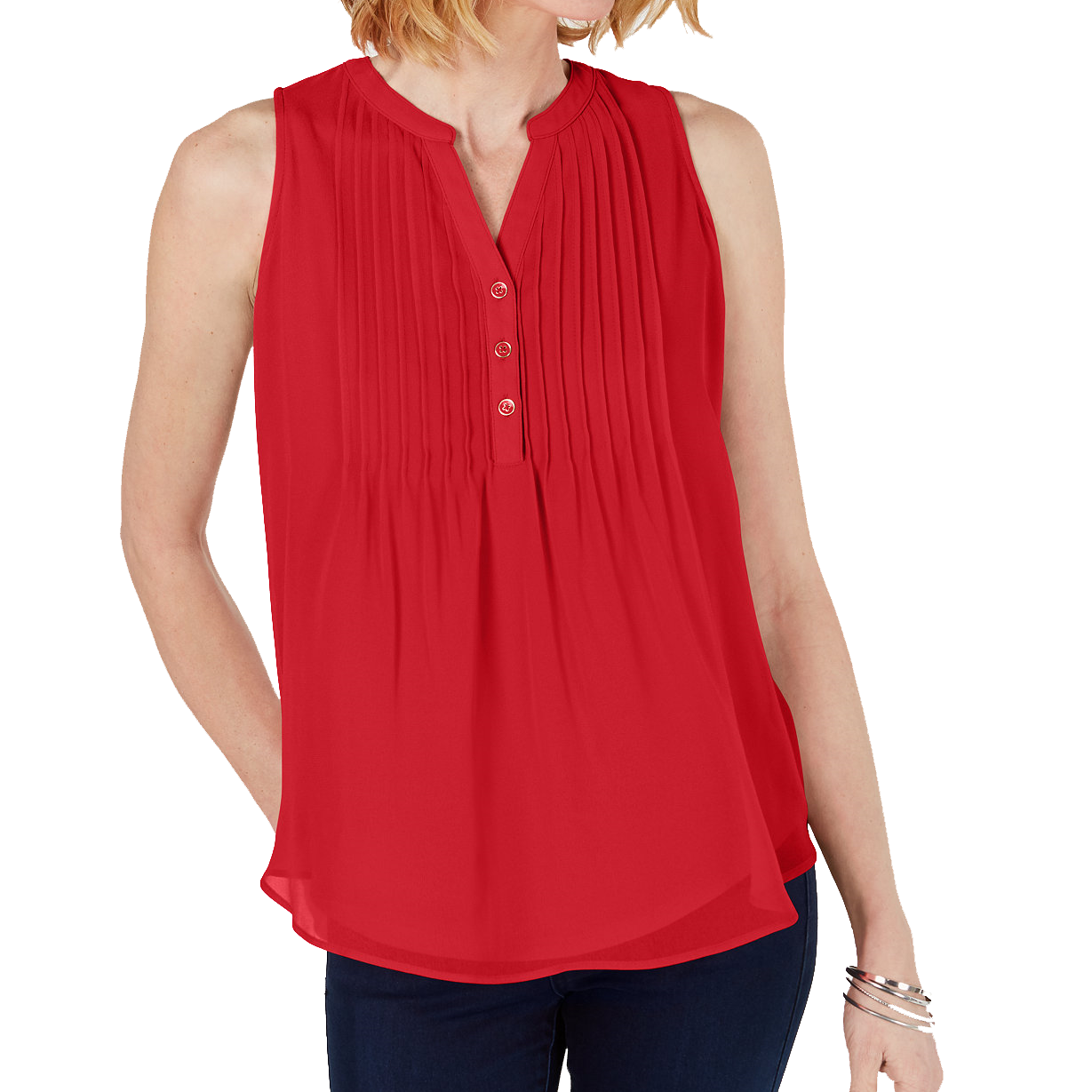 Charter Club Women Sleeveless Pintuck Blouse Risky Red