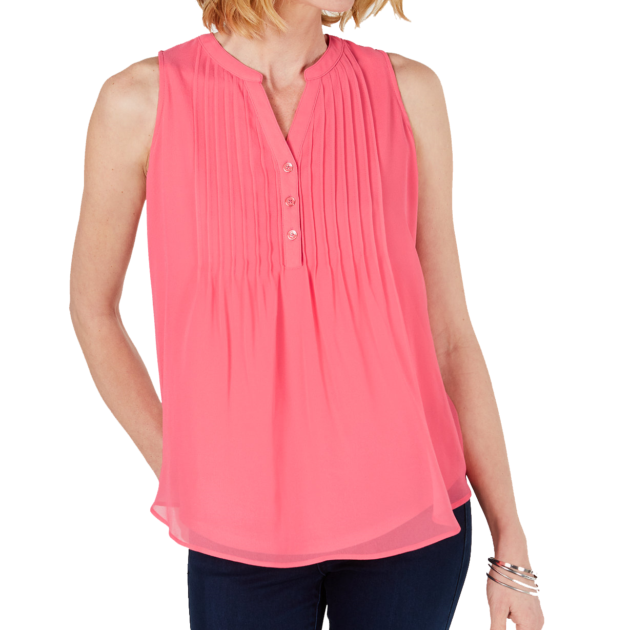 Charter Club Women Sleeveless Pintuck Blouse Tuscan Coral