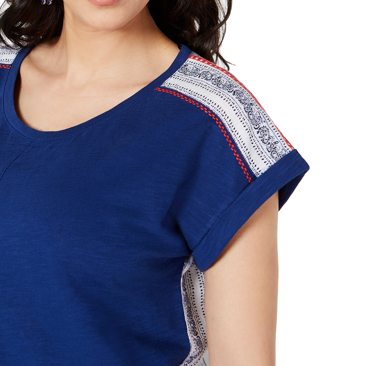 Style & Co Women Mixed Media Scoop Neck Top