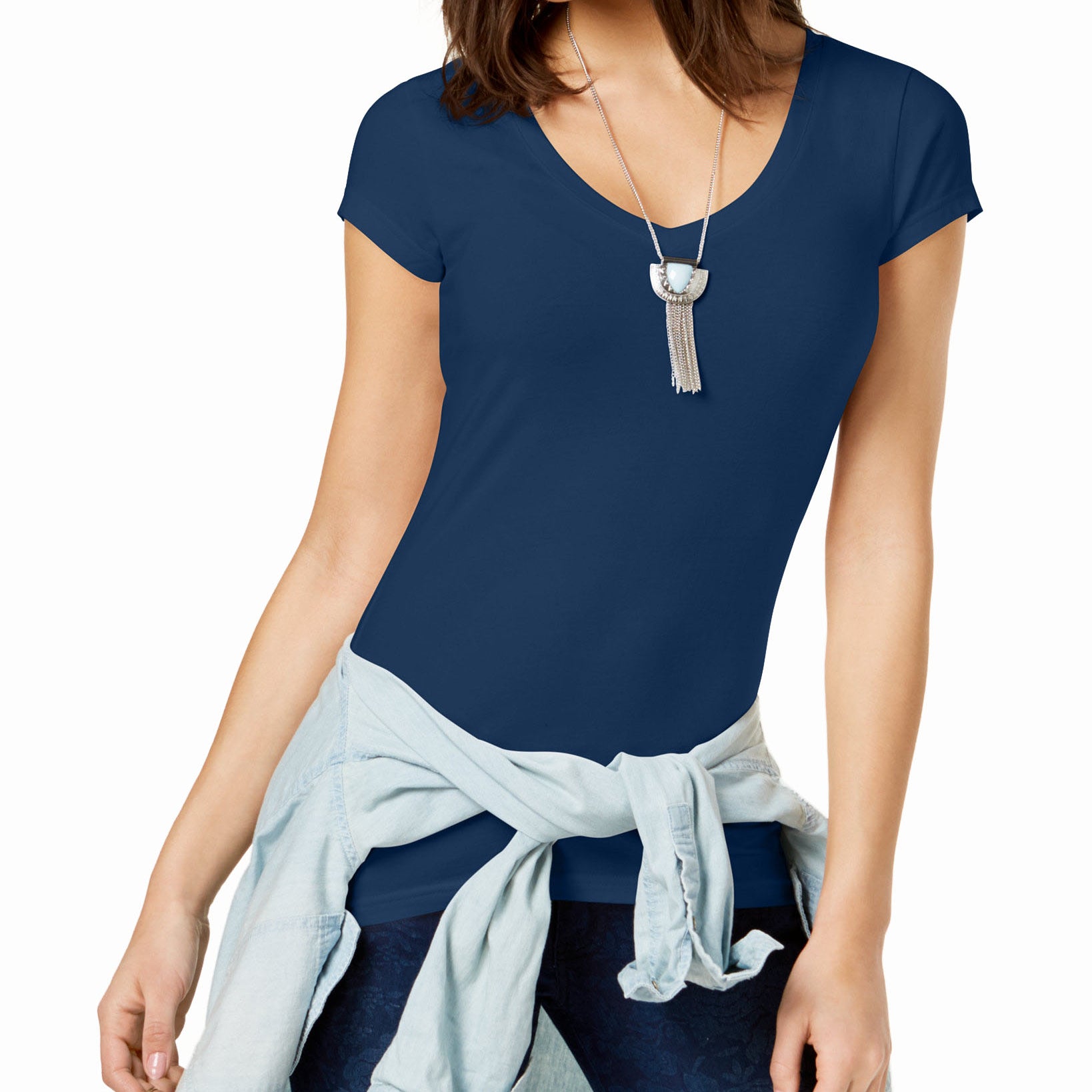 Aveto Women V Neck T Shirt Blue Depths