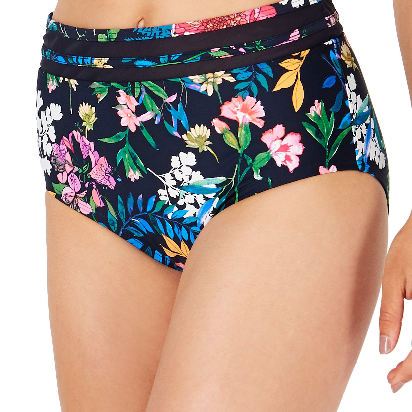 Tommy Hilfiger Women Carnival Rosa Floral Mesh High Waist Bikini Bottoms Navy