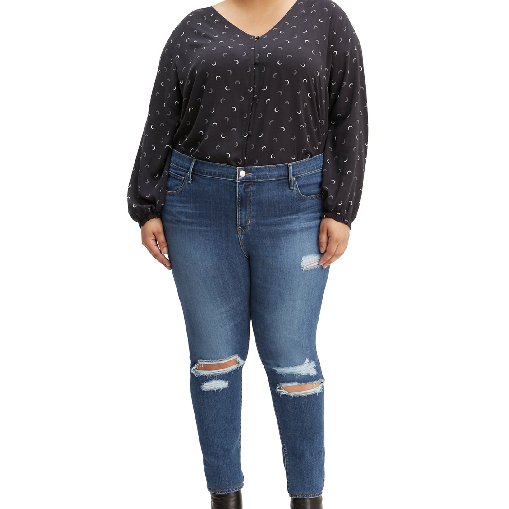 Levis Women Plus Trendy 721 Ripped Skinny Jeans