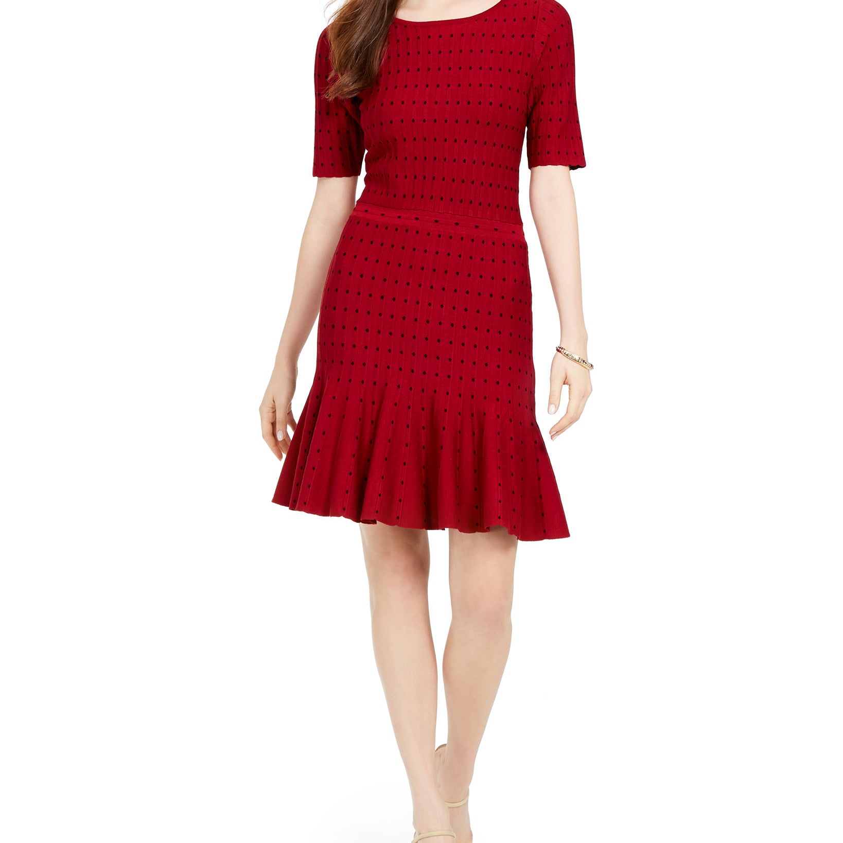Taylor Women Polka Dot Sweater Dress Cranberry