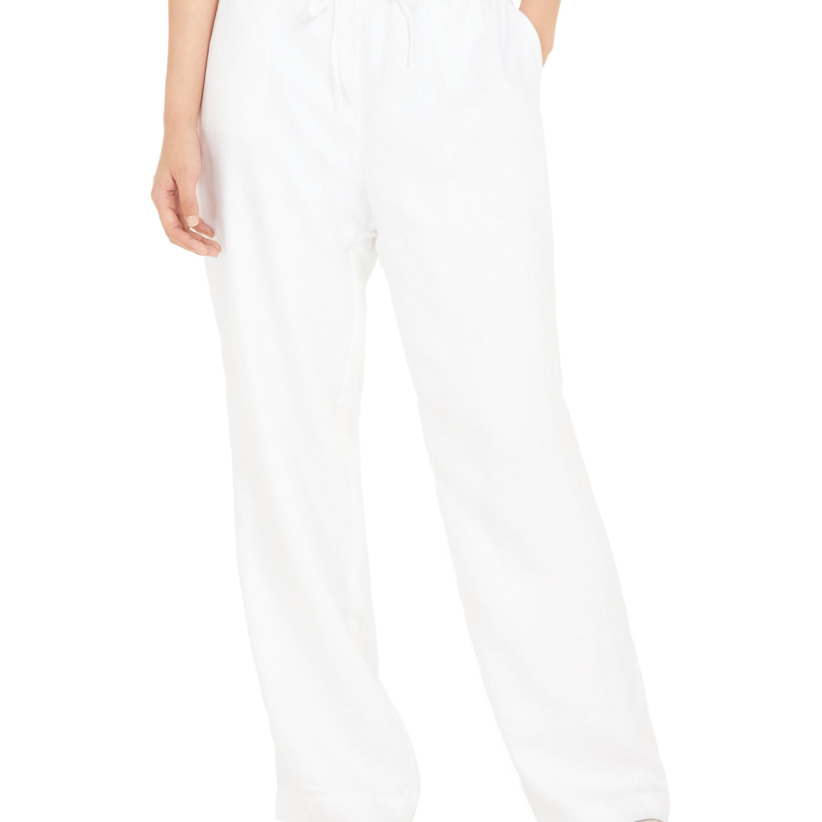 Charter Club Women Linen Drawstring Waist Pants Bright White