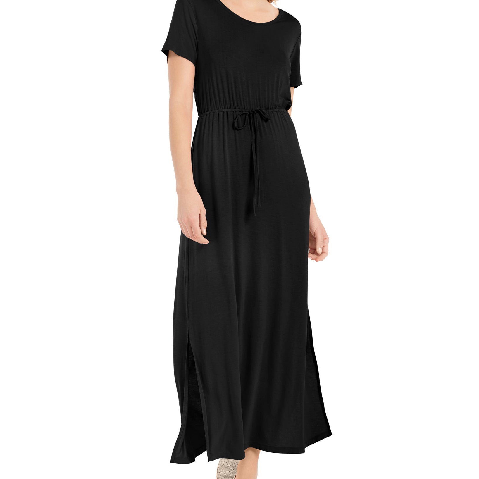 Style & Co Women Tie Waist Maxi Dress Deep Black