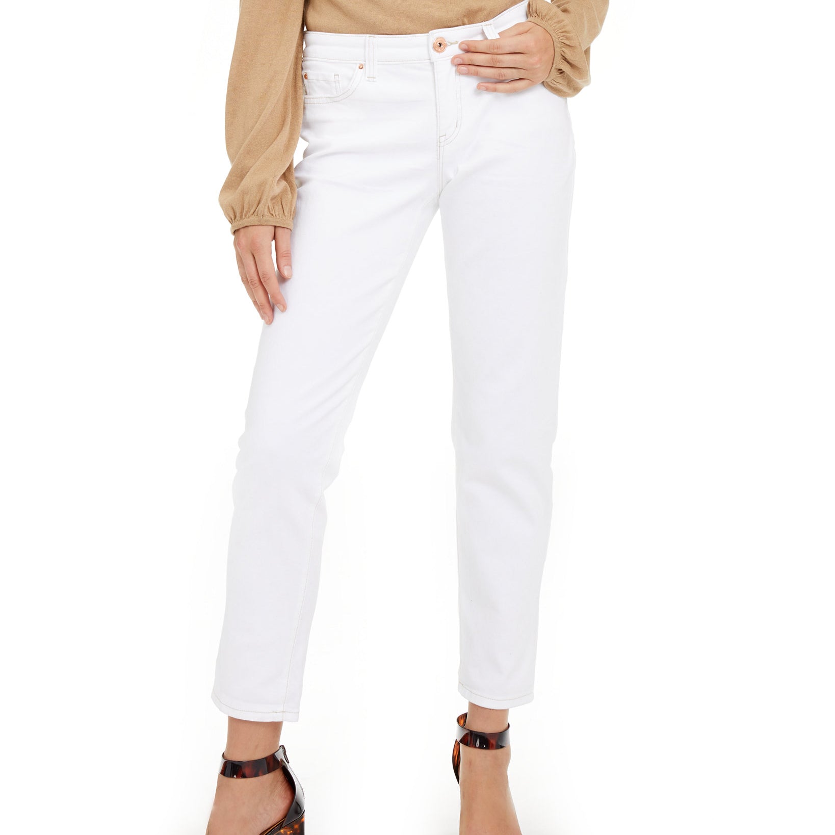 INC International Concepts Women Mid Rise Boyfriend Jean Bright White