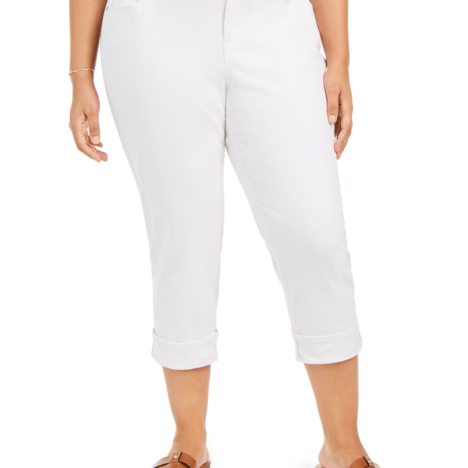 Style & Co Women Plus Tummy Control Cropped Cuffed Jeans Bright White