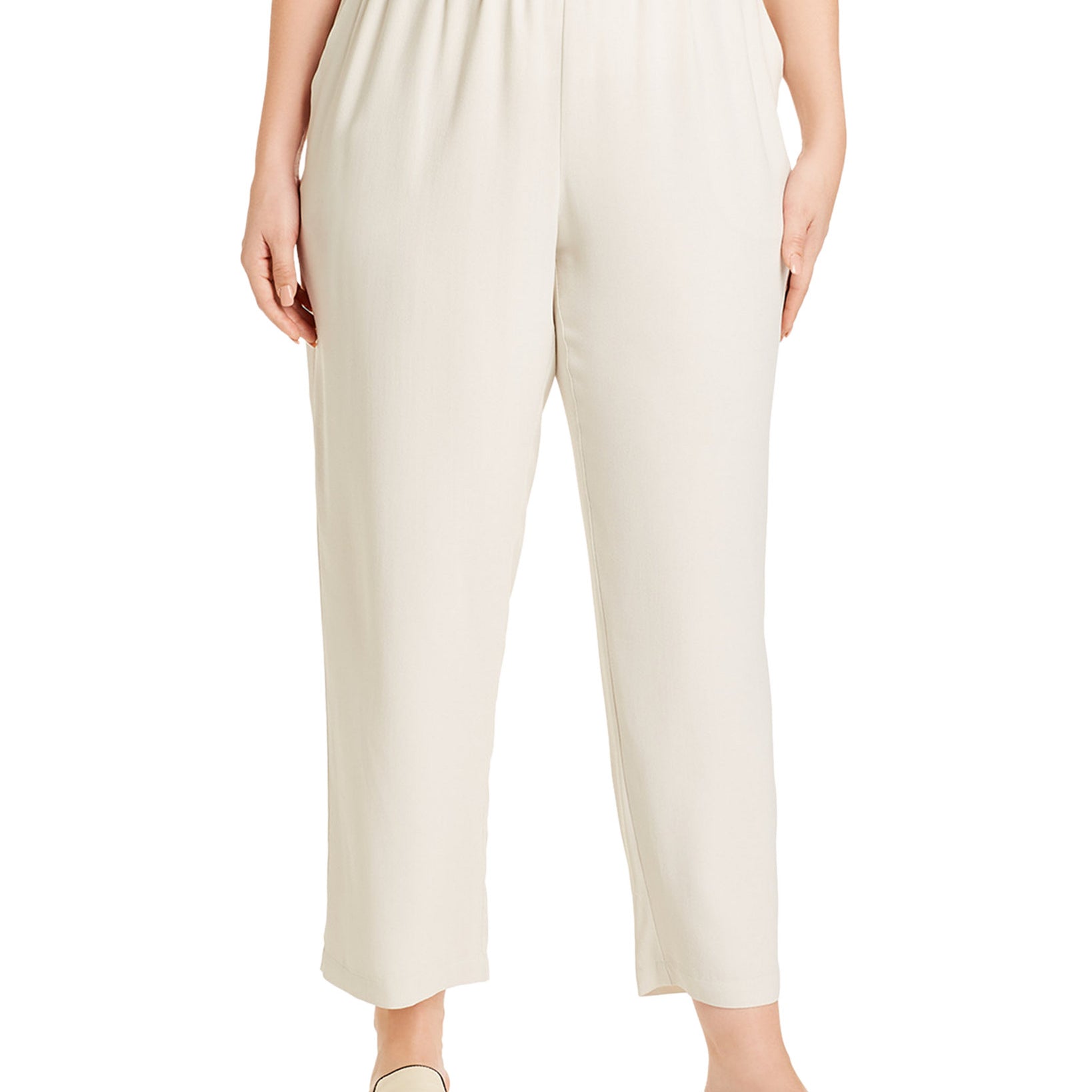 Eileen Fisher Women Plus Straight Fit Silk Pull On Pants Bone