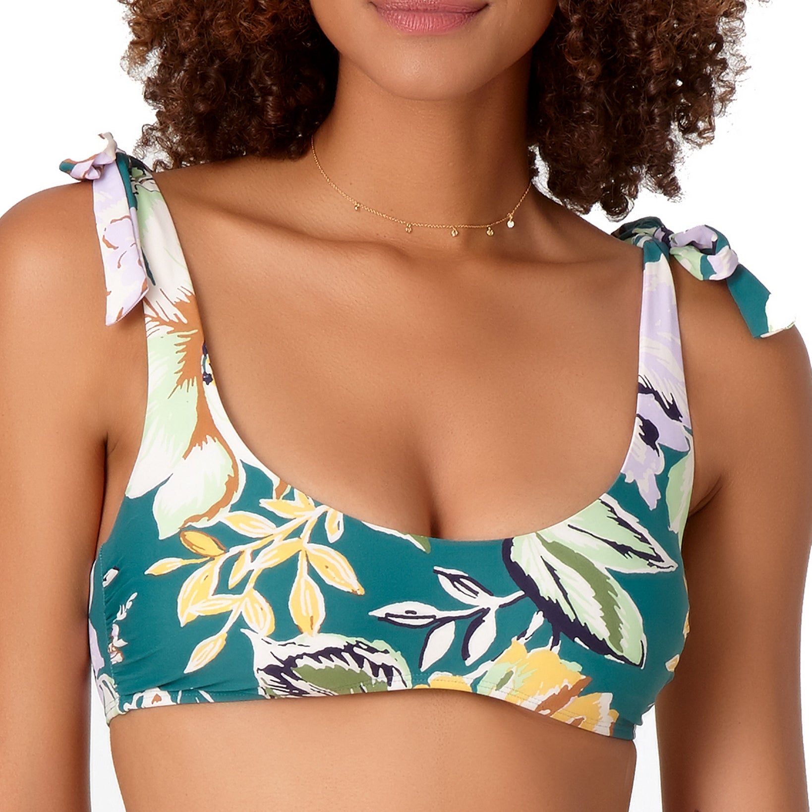 Anne Cole Women STUDIO Printed Scoop Neck Shoulder Tie Bikini Top Tropical Bliss