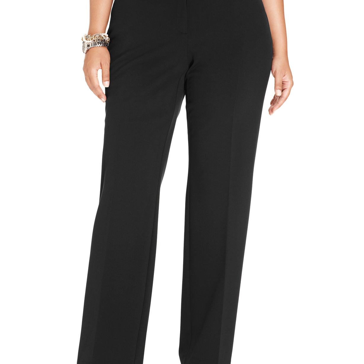 JM Collection Women Plus Curvy Fit Straight Leg Pants Deep Black