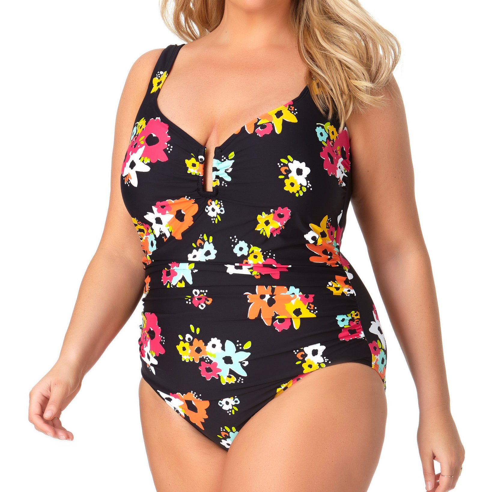 Anne Cole Women Plus Island Bloom Sweetheart U Trim One Piece Swimsuit Multi