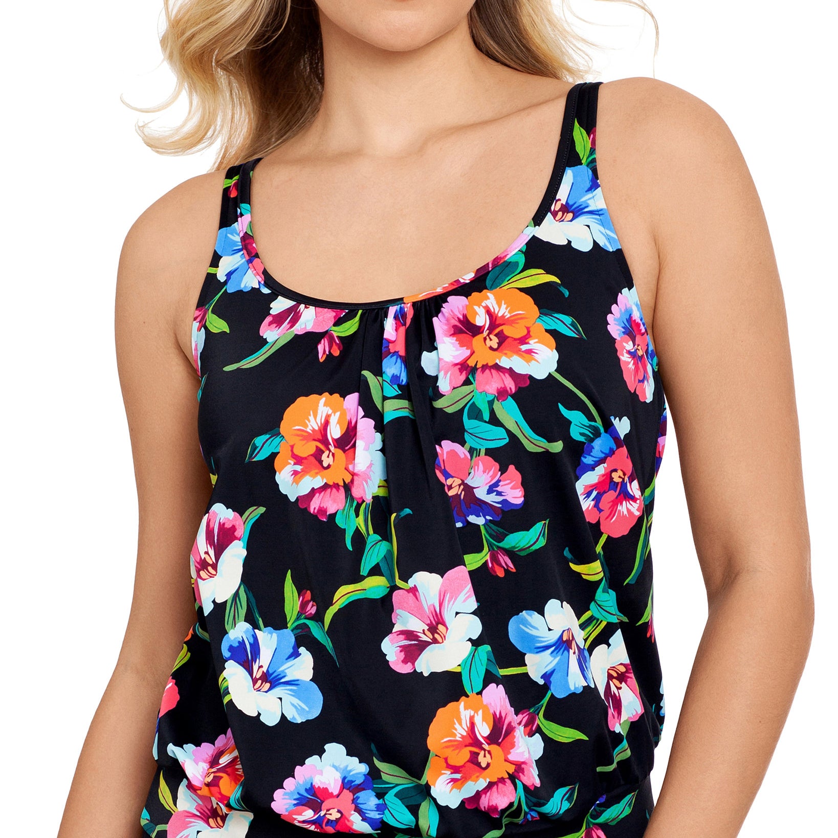 Swim Solutions Women Underwire Blouson Tankini Top Multi