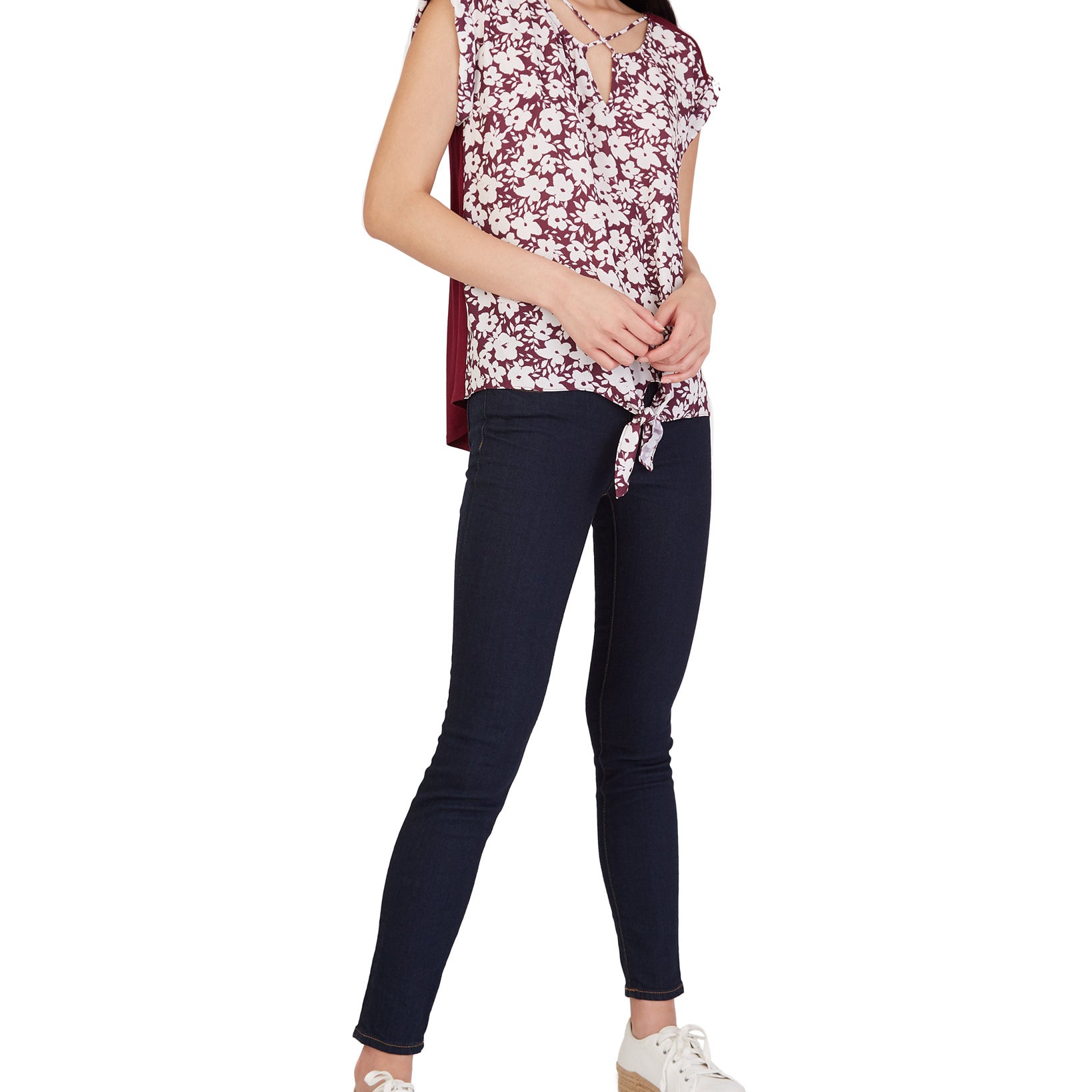 BCX Women Floral Print Criss Cross Tie Hem Top