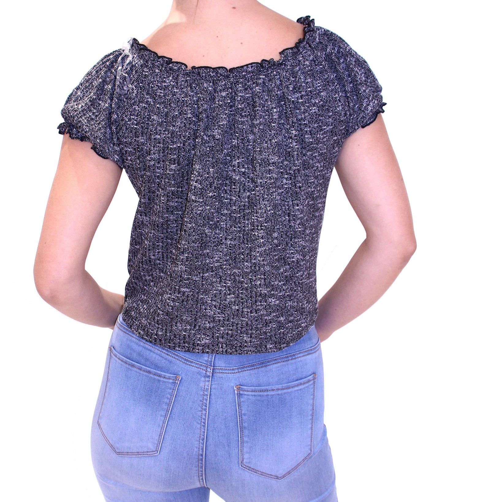 Crave Fame Women Puff Sleeve Off Shoulder Tie Front Top