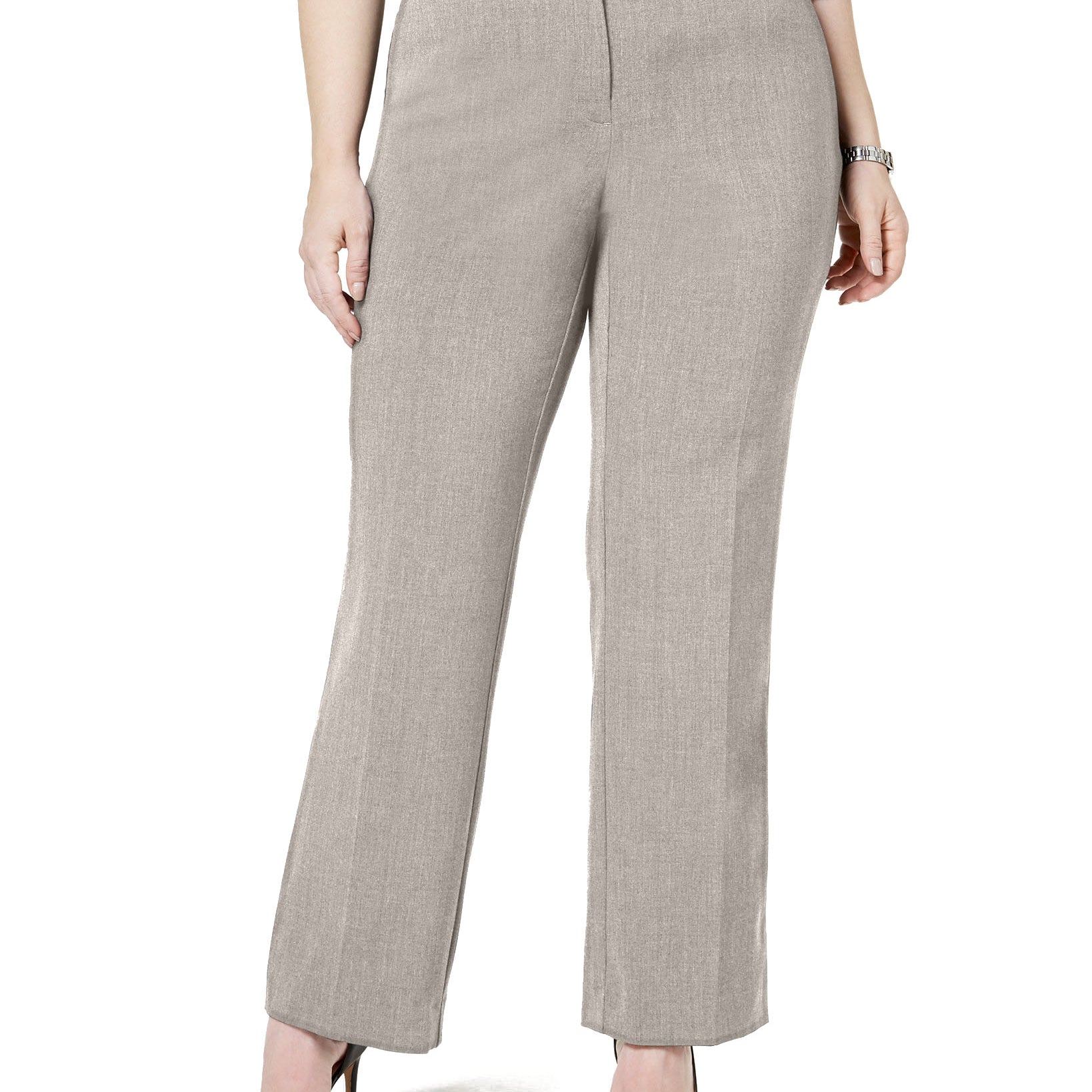 JM Collection Women Plus Curvy Fit Straight Leg Pants Stonewall