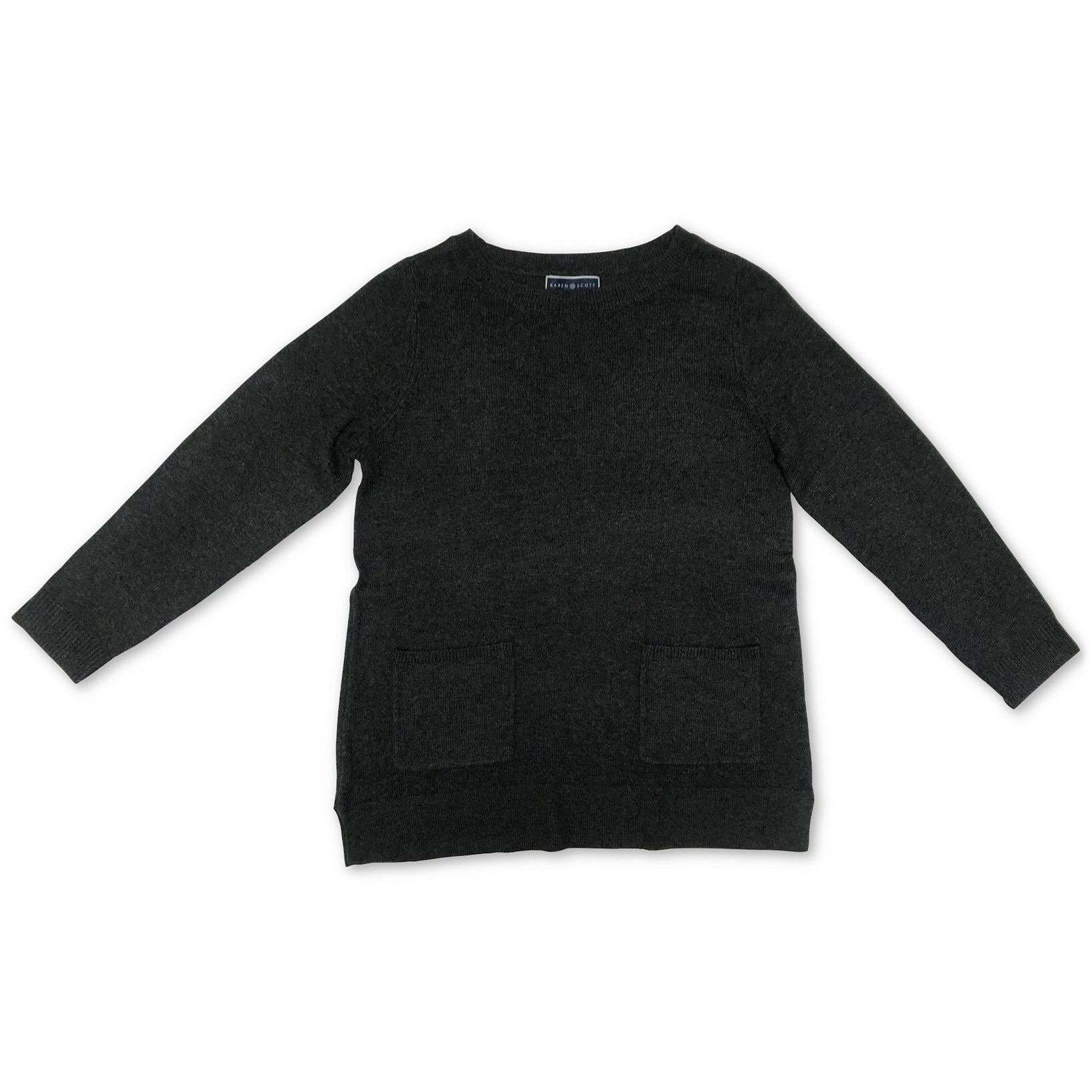 Karen Scott Women Patch Pocket Sweater Charcoal Heather