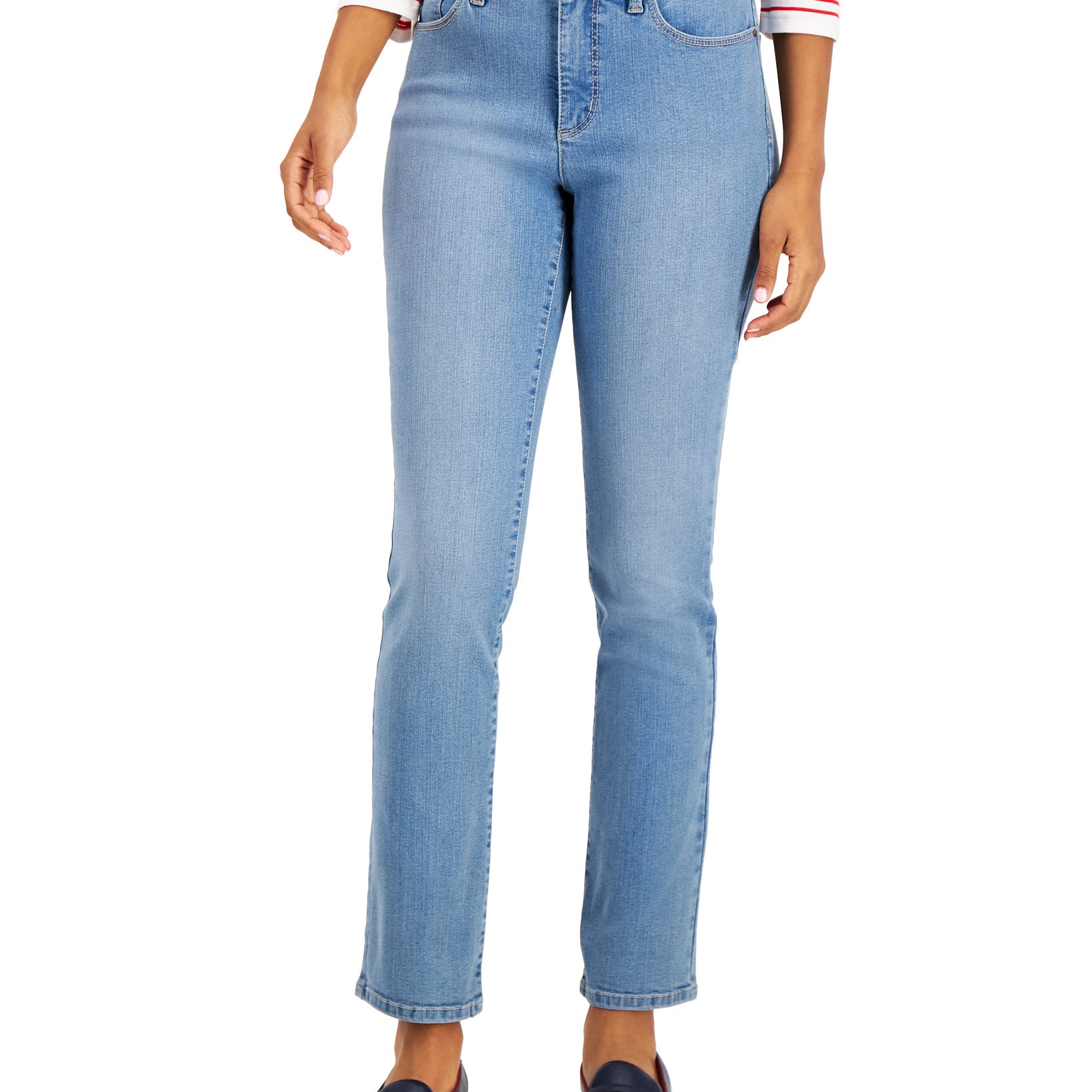 Charter Club Women Lexington Tummy Control Straight Leg Jeans Niagara Wash