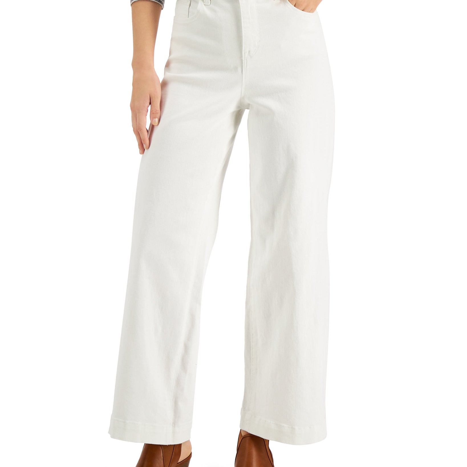 Style & Co Women Wide Leg Tummy Control Jeans Cream