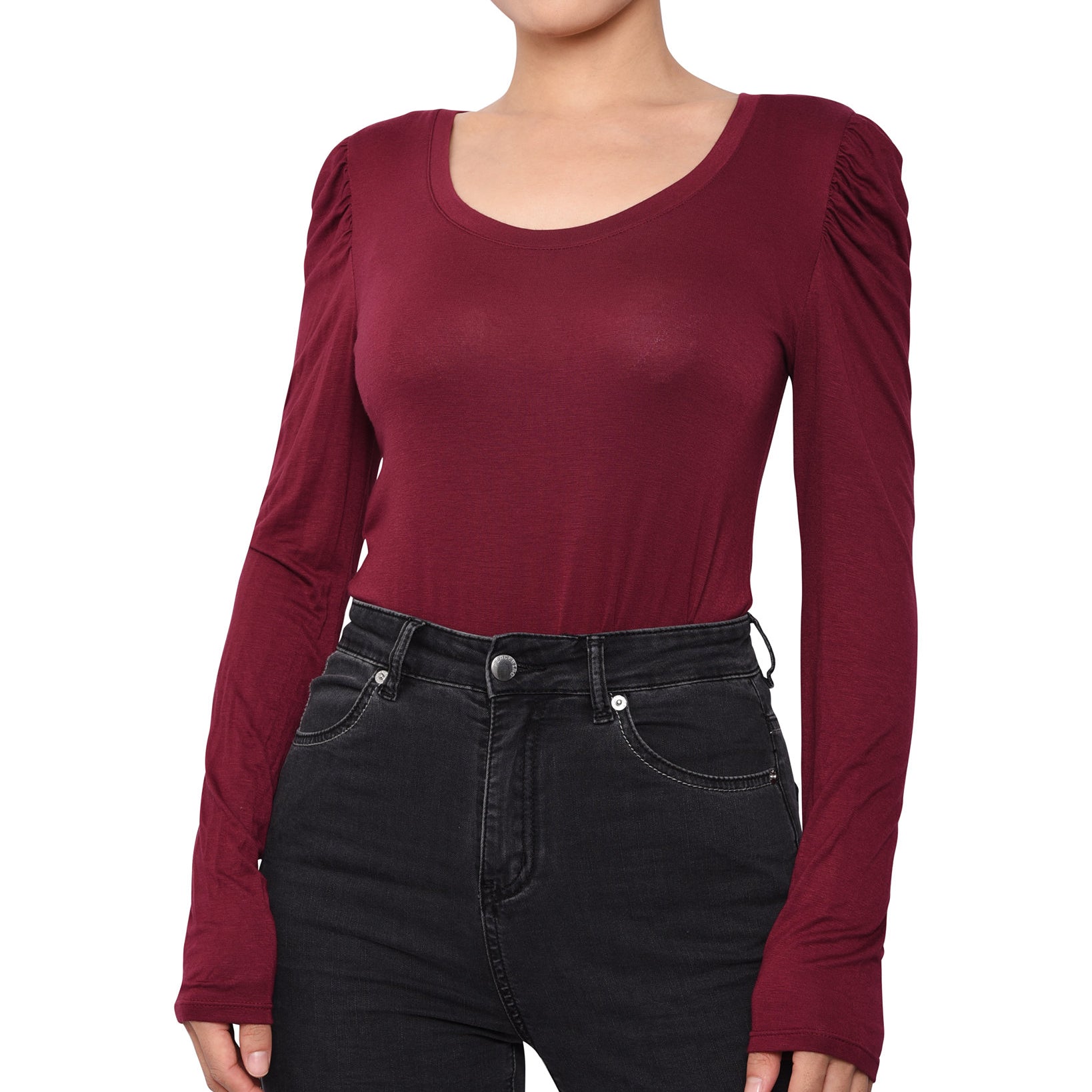 Derek Heart Womens Ruched Sleeve Bodysuit Wine
