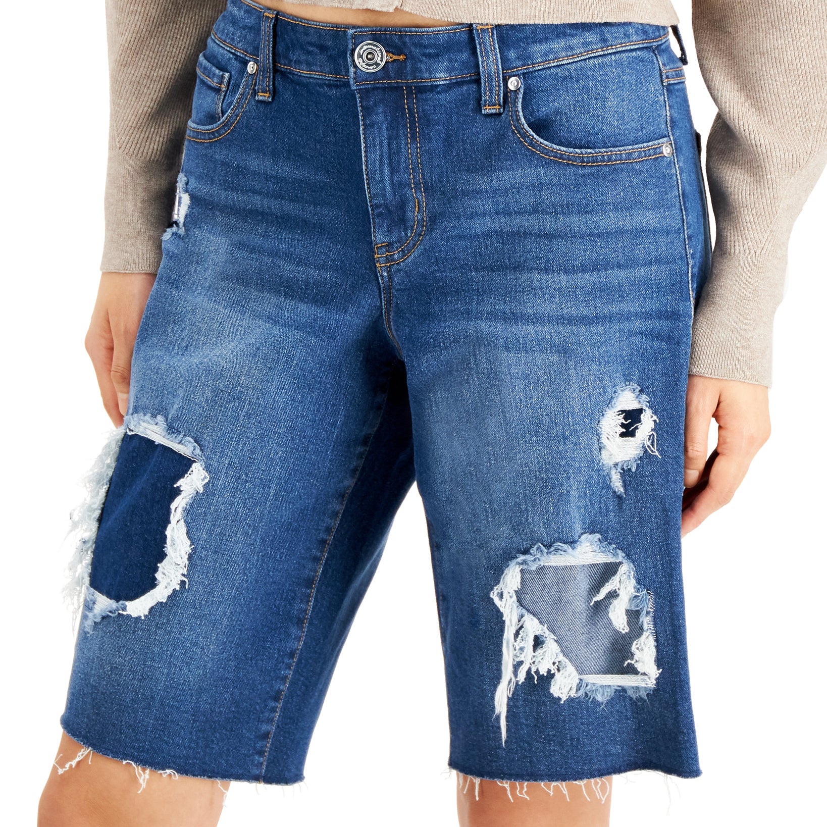 INC International Concepts Women Patchwork Bermuda Jean Shorts