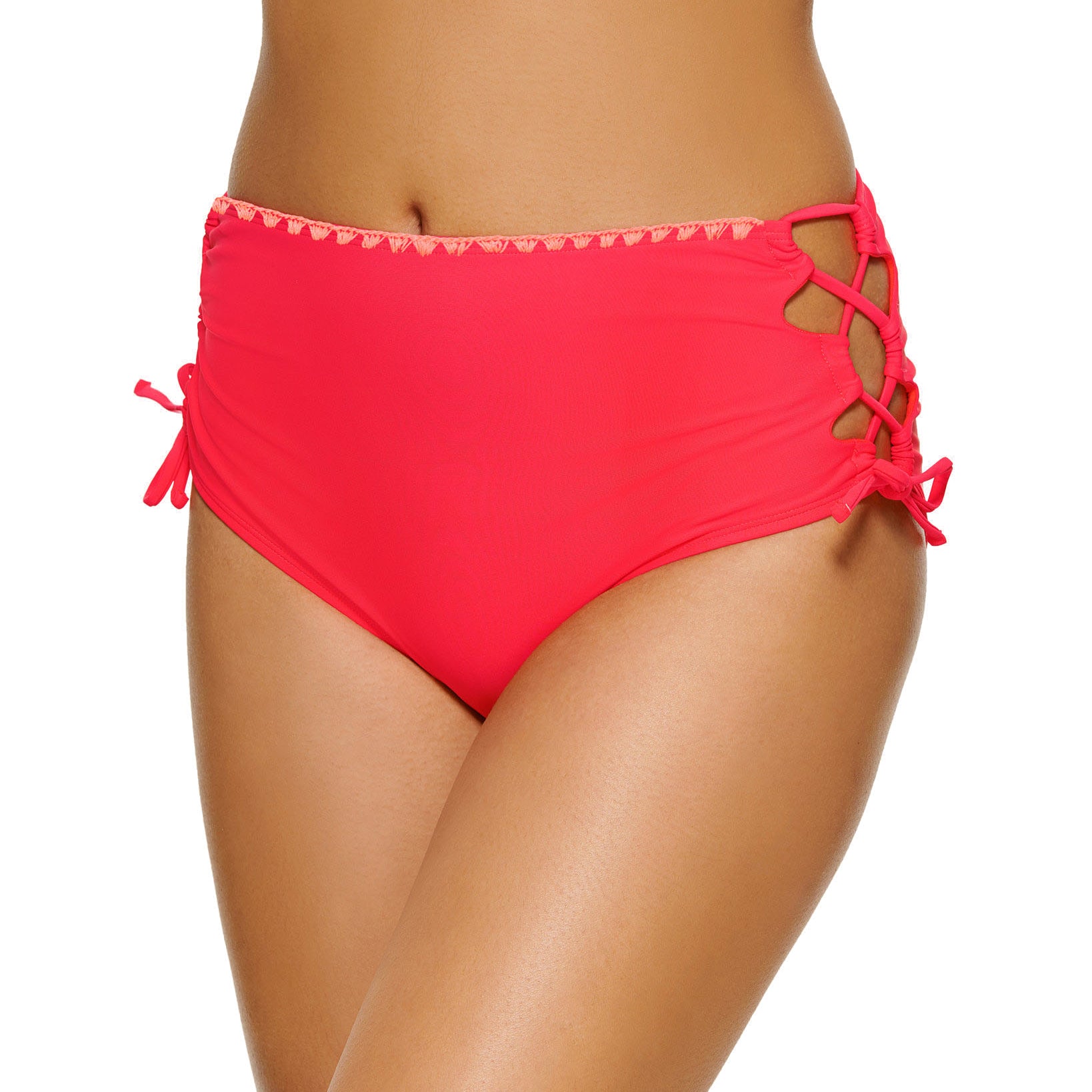 Hula Honey Women Zig Zag Zinc Cheeky High Waist Bikini Bottoms Orange